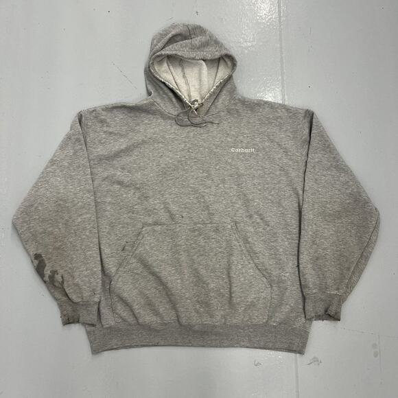 Vintage 90s Carhartt Grey Boxy Distressed Hoodie - Picture 1 of 5
